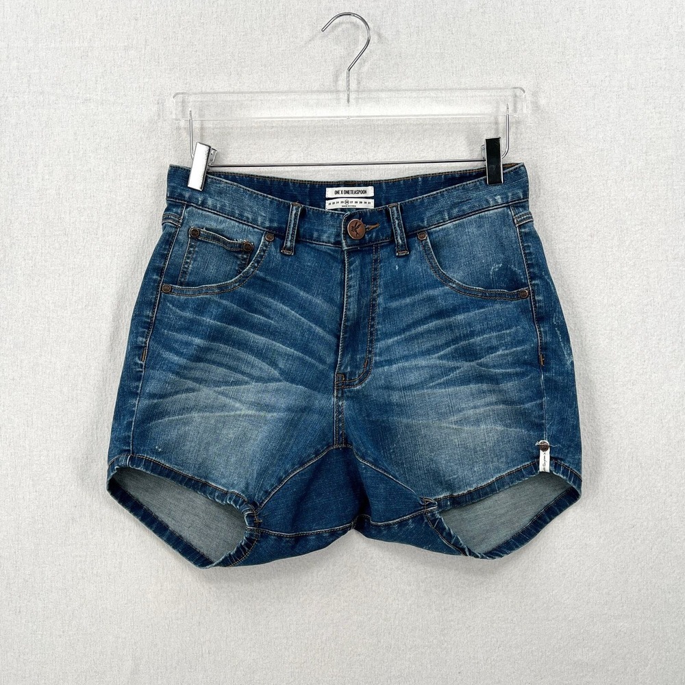 ONE TEASPOON Harlets Denim Shorts Womens 26 Blue High Rise Cuffed Hem Retro 90s
